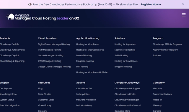 Cloudways managed cloud hosting homepage
