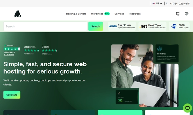 Hosting.com shared and VPS hosting homepage