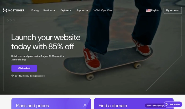 Hostinger Node.js web apps hosting homepage