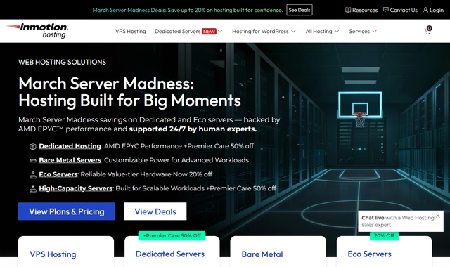 InMotion Hosting managed VPS homepage