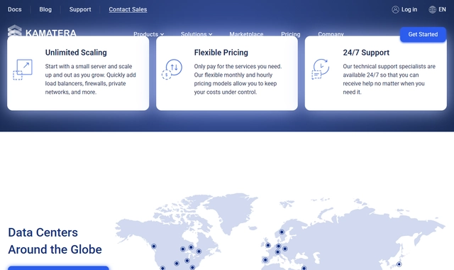 Kamatera cloud servers with a 30-day free trial and around $100 of credit on configurable VPS plans