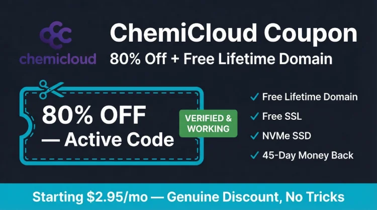ChemiCloud Coupon 2026 (80% Off + Free Lifetime Domain)